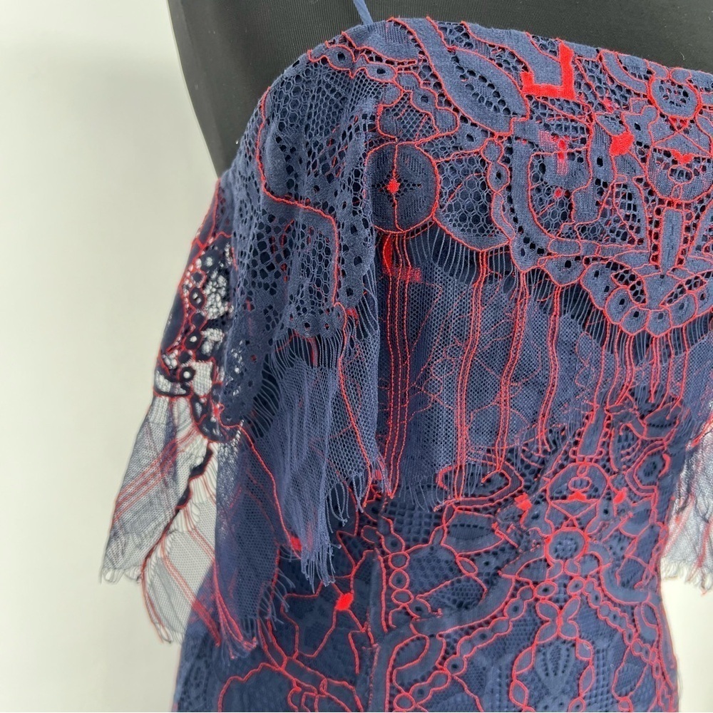 JONATHAN SIMKHAI Midnight & Red Lace‎ Overlay Illusion Midi Dress - Picture 7 of 16